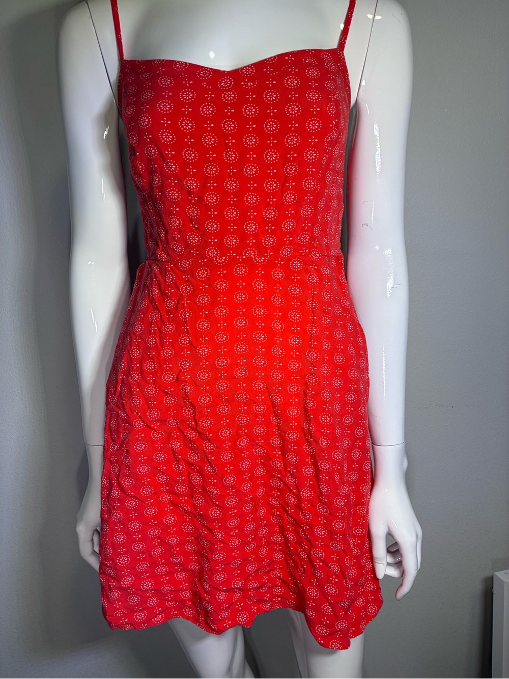 SO Red Eyelet-Style Spaghetti Strap Mini Dress